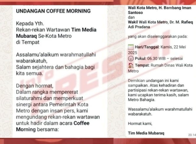 
					Undangan Coffee Morning Wartawan Jadi Kontroversi, Ini Penjelasan Wali Kota Metro